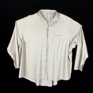 Athleta Urbanite Top Womens 3X Beige Long Sleeve Button Down Relaxed Fit Career